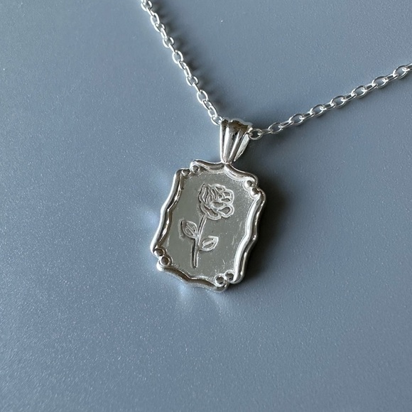 Sterling Silver Rose Necklace 925 – June Birth Flower Pendant - Picture 1 of 9